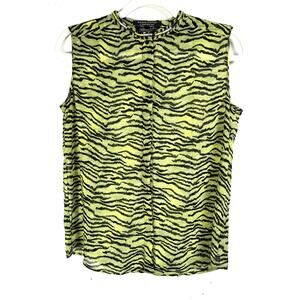 Maison Scotch Punk 80's Retro Bead Trim Neon Green Animal Striped Blouse